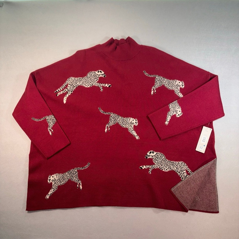 Ali Miles Red Cheetah Print Sweater size XL NWT